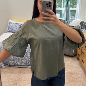 LOFT Women's Olive Puff Sleeve Blouse